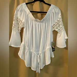 Blush White Lace Accent Women's Blouse